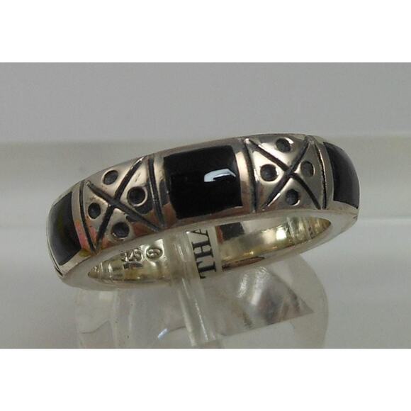 Sterling Jewelry - Vintage Black‎ Sterling Silver Band Ring, Designer Signed, Size 6.25